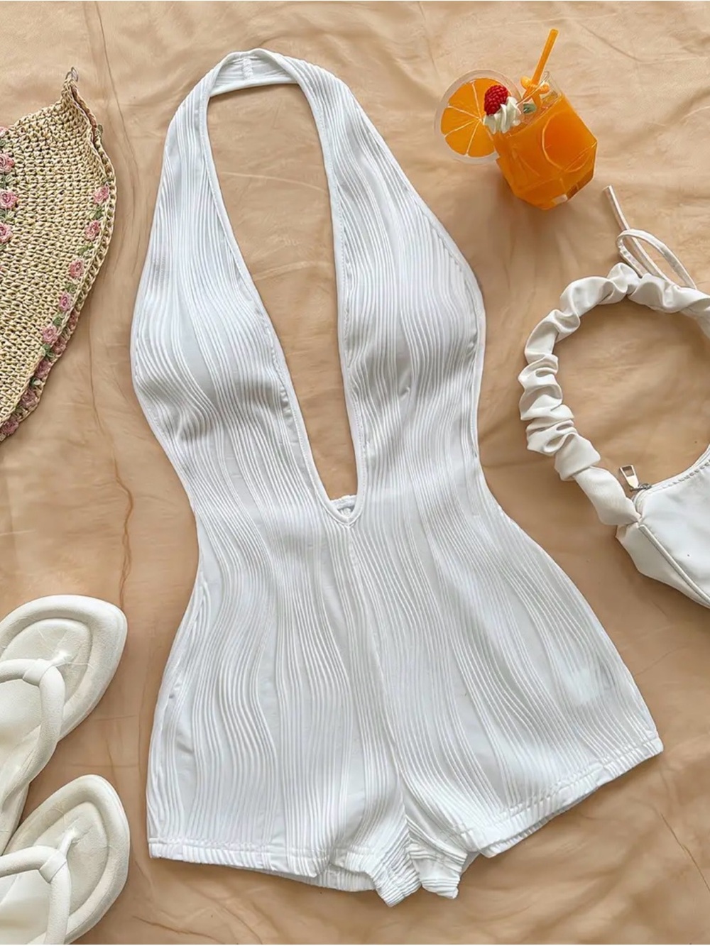 White women’s ' Ribbed Plunge One-Piece